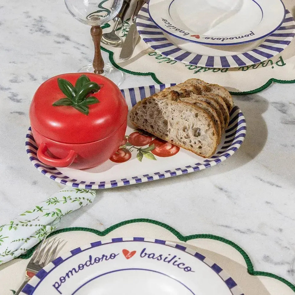 Travessa Aquarelle Pomodoro e Basilico Cerâmica Listras Azul 34x22cm