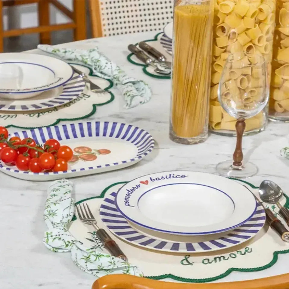 Travessa Aquarelle Pomodoro e Basilico Cerâmica Listras Azul 34x22cm