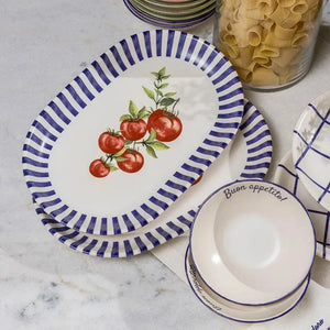 Travessa Aquarelle Pomodoro e Basilico Cerâmica Listras Azul 34x22cm