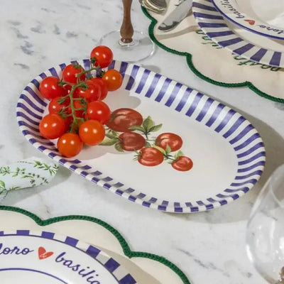 Travessa Aquarelle Pomodoro e Basilico Cerâmica Listras Azul 34x22cm