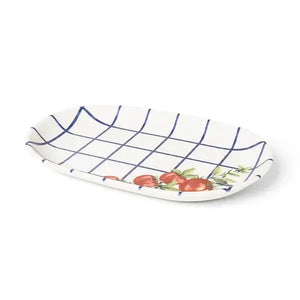 Travessa Aquarelle Pomodoro e Basilico Cerâmica Xadrez Azul 34x22cm