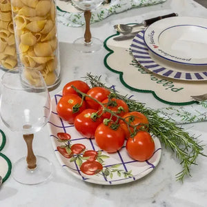 Travessa Aquarelle Pomodoro e Basilico Cerâmica Xadrez Azul 34x22cm