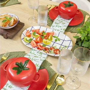 Travessa Aquarelle Pomodoro e Basilico Cerâmica Xadrez Azul 34x22cm