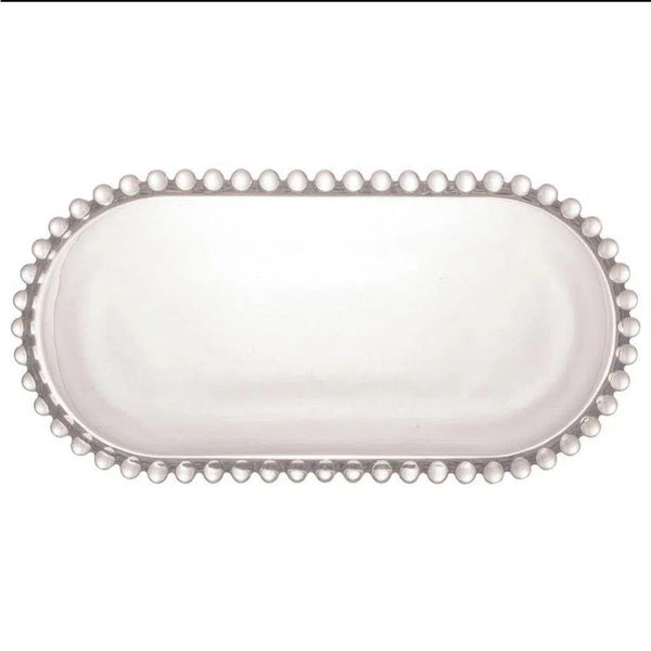 Travessa Cristal Oval Pérola Bolinha 30x15x2cm