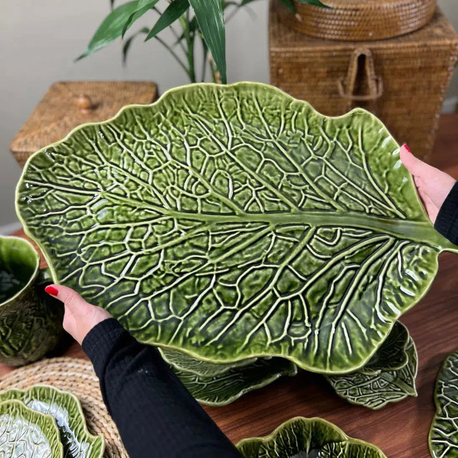 Travessa Grande Cerâmica Couve Verde Cobre Scalla