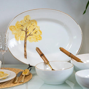 Travessa Grande Cerâmica Ypê Amarelo com Filete de Ouro 42x33cm Scalla