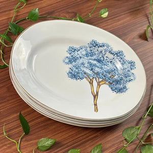 Travessa Grande Cerâmica Ypê Azul com Filete de Ouro 42x33cm Scalla