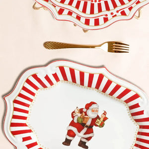 Travessa Media Cerâmica Vermelha com Filete Dourado Christmas Charm 30,5x3,5 Scalla