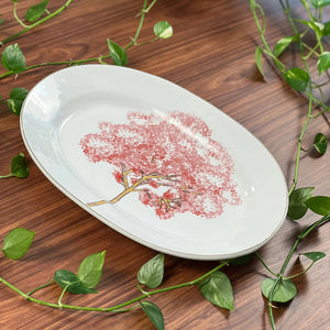 Travessa Média Cerâmica Ypê Rosa com Filete de Ouro 39x27cm Scalla