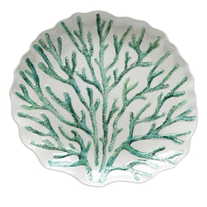 Travessa Melamina Desenho Coral Verde 42,7x40,3x4,5cm