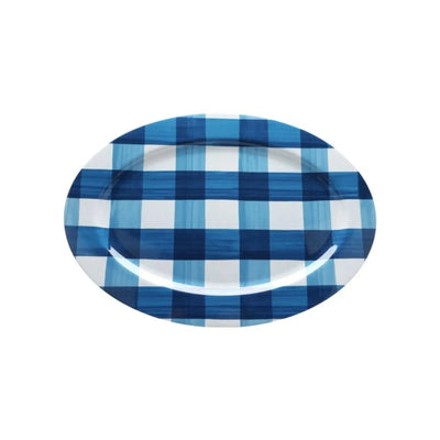 Travessa Oval Melamina Xadrez Azul 50,4x35,4x2cm