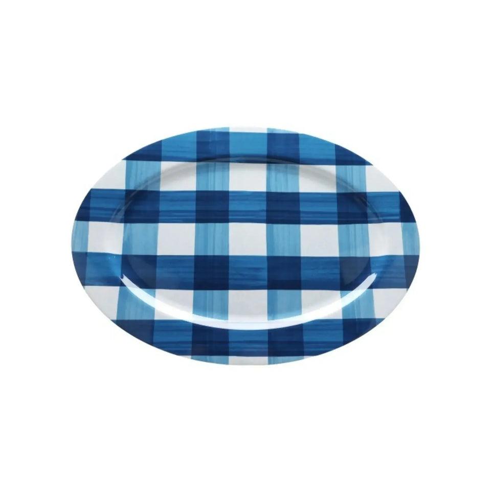 Travessa Oval Melamina Xadrez Azul 50,4x35,4x2cm