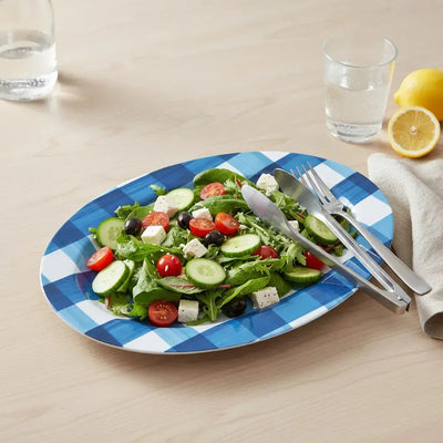 Travessa Oval Melamina Xadrez Azul 50,4x35,4x2cm