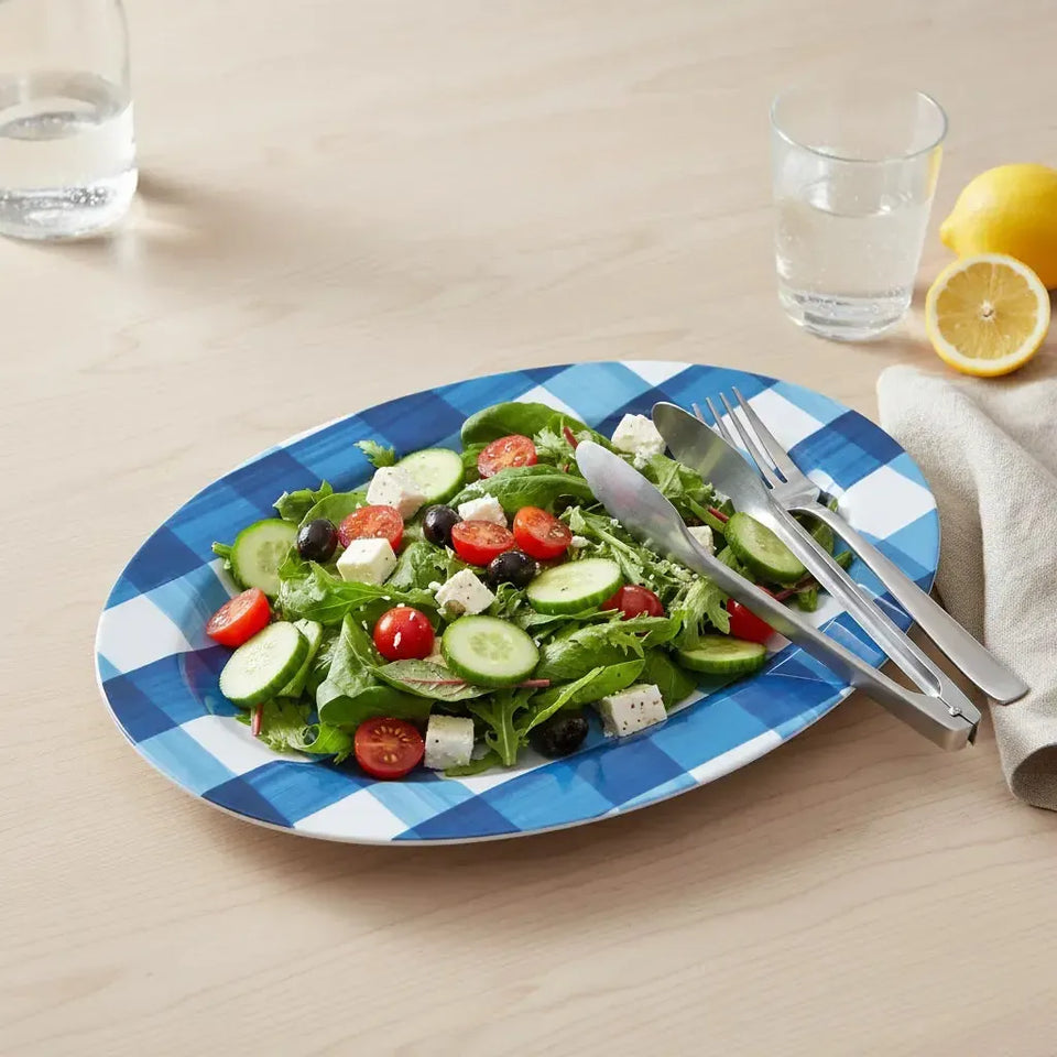 Travessa Oval Melamina Xadrez Azul 50,4x35,4x2cm