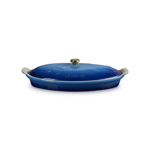 Travessa Oval para Peixe Cerâmica Com Tampa Heritage Azure 34cm Le Creuset
