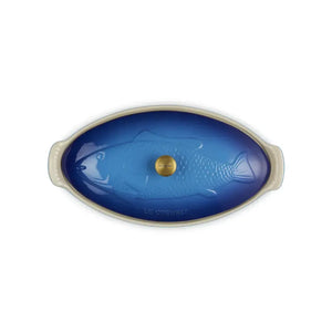 Travessa Oval para Peixe Cerâmica Com Tampa Heritage Azure 34cm Le Creuset