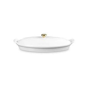 Travessa Oval para Peixe Cerâmica Com Tampa Heritage Branca 34cm Le Creuset