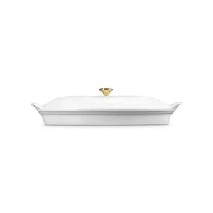 Travessa Oval para Peixe Cerâmica Com Tampa Heritage Branca 34cm Le Creuset