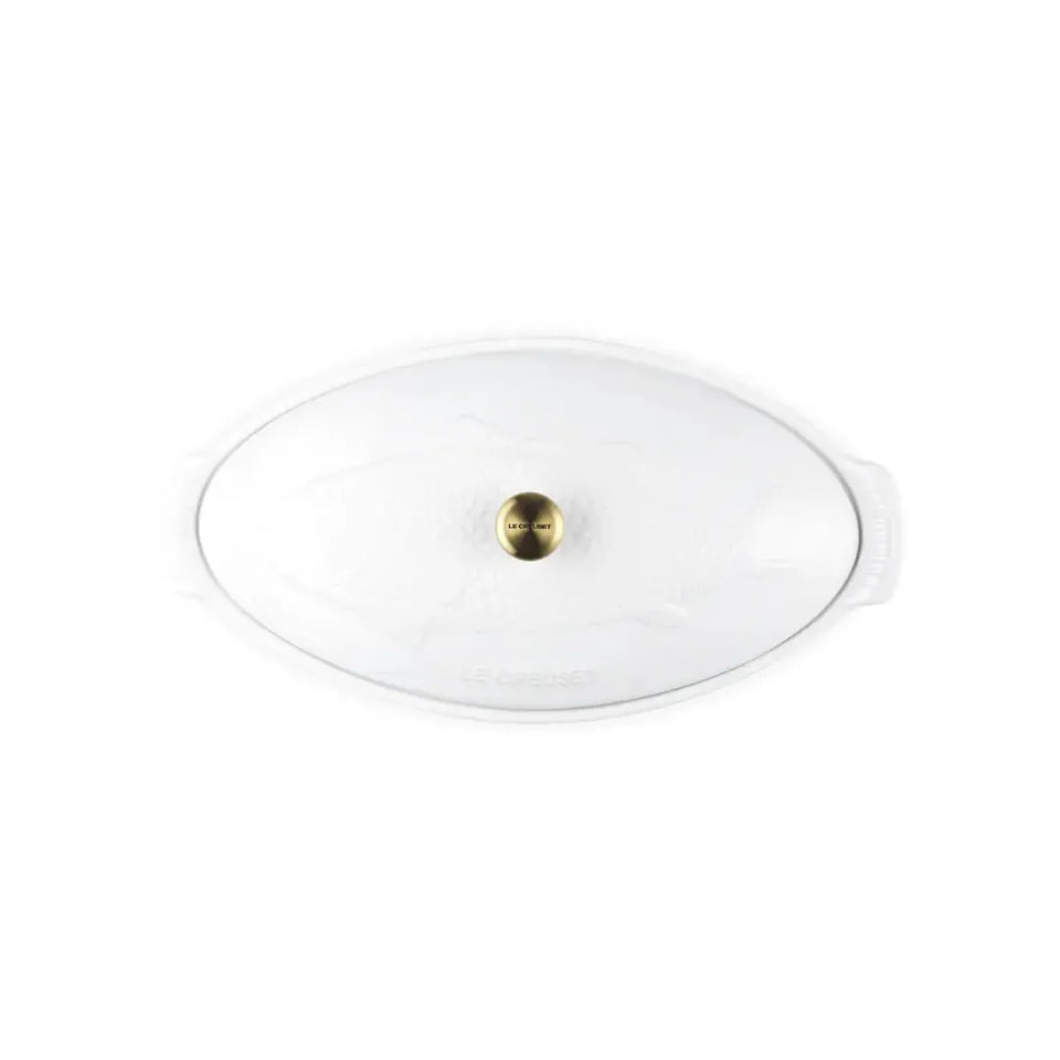 Travessa Oval para Peixe Cerâmica Com Tampa Heritage Branca 34cm Le Creuset