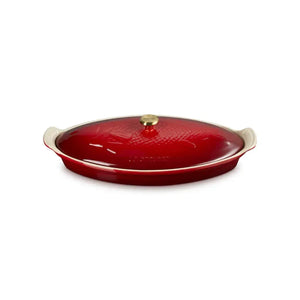 Travessa Oval para Peixe Cerâmica Com Tampa Heritage Vermelha 34cm Le Creuset
