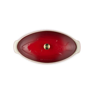 Travessa Oval para Peixe Cerâmica Com Tampa Heritage Vermelha 34cm Le Creuset