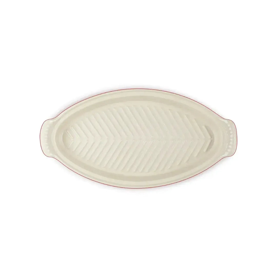 Travessa Oval para Peixe Cerâmica Com Tampa Heritage Vermelha 34cm Le Creuset