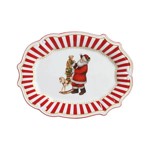 Travessa Pequena Cerâmica Vermelha Filete Dourado Christmas Charm 35,5x3,5 Scalla