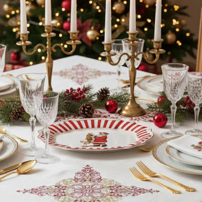 Travessa Pequena Cerâmica Vermelha Filete Dourado Christmas Charm 35,5x3,5 Scalla