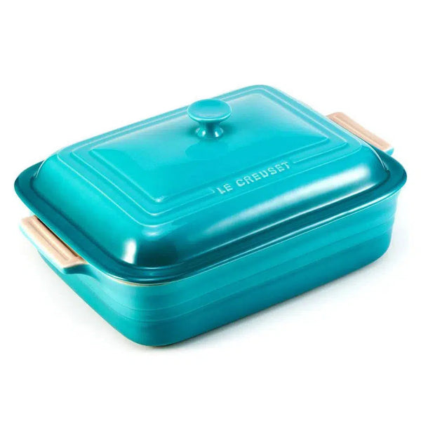 Travessa Retangular Cerâmica Com Tampa Azul Caribe 32cm Le Creuset