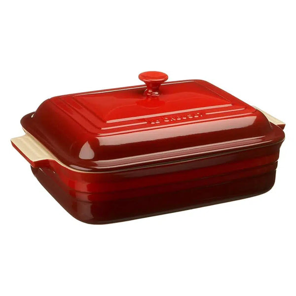 Travessa Retangular Cerâmica Com Tampa Vermelha 32cm Le Creuset