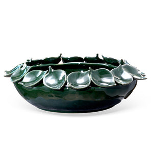 Centro de Mesa Cerâmica Folhas Verde Urbano 14cm