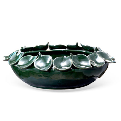 Centro de Mesa Cerâmica Folhas Verde Urbano 14cm