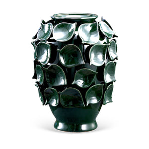 Vaso Cerâmica Folhas Verde Urbano 35x27cm