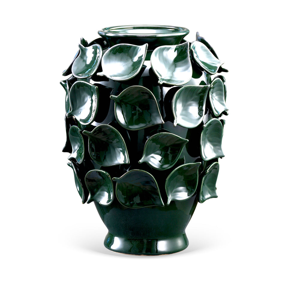 Vaso Cerâmica Folhas Verde Urbano 35x27cm