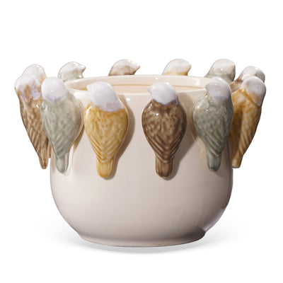 Vaso Cerâmica Branco Pássaros Baixo 20,3cm
