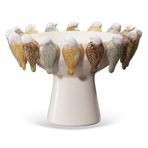 Vaso Cerâmica Branco Pássaros Baixo 26cm
