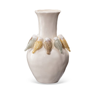 Centro de Mesa Cerâmica Branco Pássaros Alto 41cm