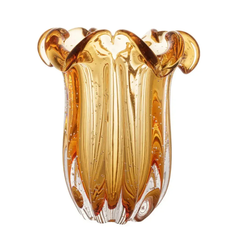 Vaso de Vidro Flat Italy Murano Ambar 18x21cm