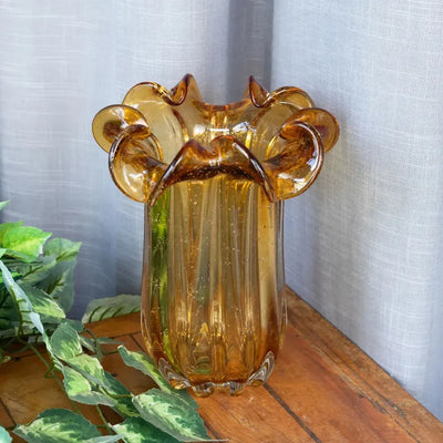 Vaso de Vidro Flat Italy Murano Ambar 22x27cm