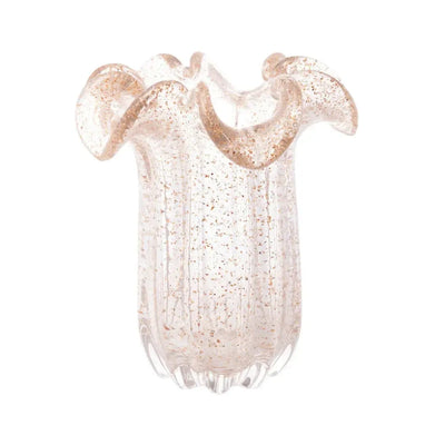 Vaso de Vidro Flat Italy Murano Transparente e Dourado 18x21cm