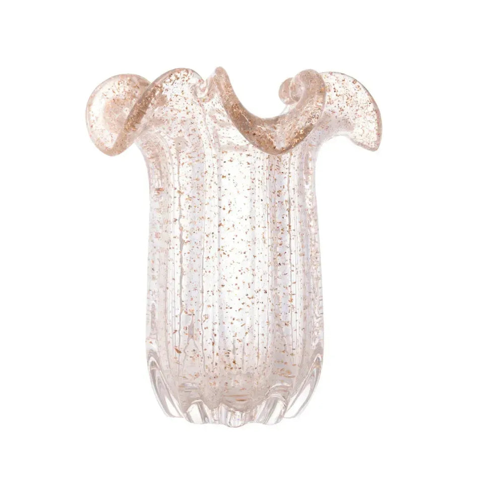 Vaso de Vidro Flat Italy Murano Transparente e Dourado 18x21cm