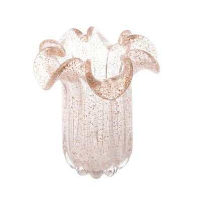 Vaso de Vidro Flat Italy Murano Transparente e Dourado 18x21cm