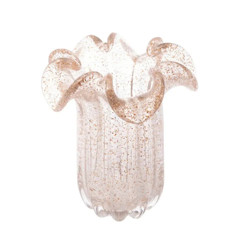 Vaso de Vidro Flat Italy Murano Transparente e Dourado 18x21cm