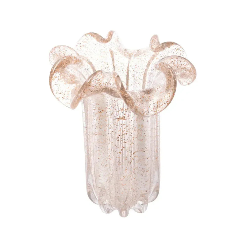 Vaso de Vidro Flat Italy Murano Transparente e Dourado 22x27cm