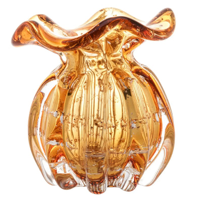Vaso de Vidro Italy Murano Âmbar e Dourado 11,5x13cm