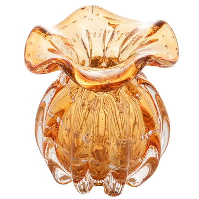 Vaso de Vidro Italy Murano Âmbar e Dourado 11,5x13cm