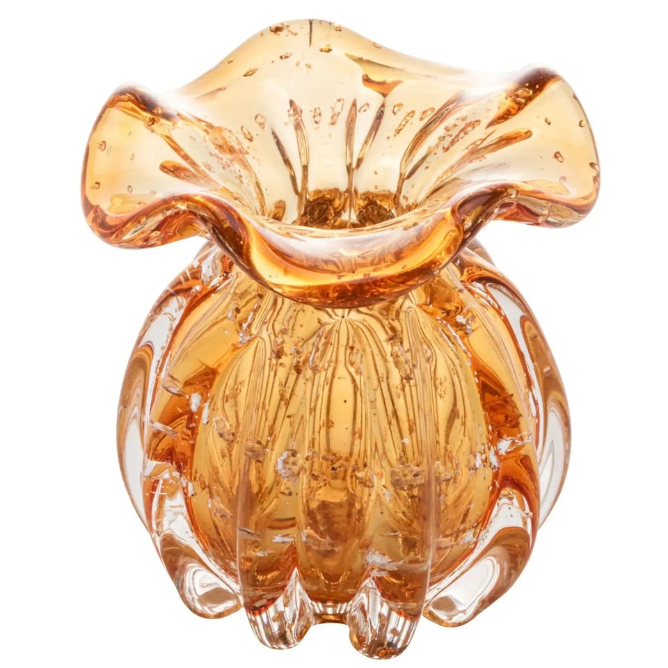 Vaso de Vidro Italy Murano Âmbar e Dourado 11,5x13cm
