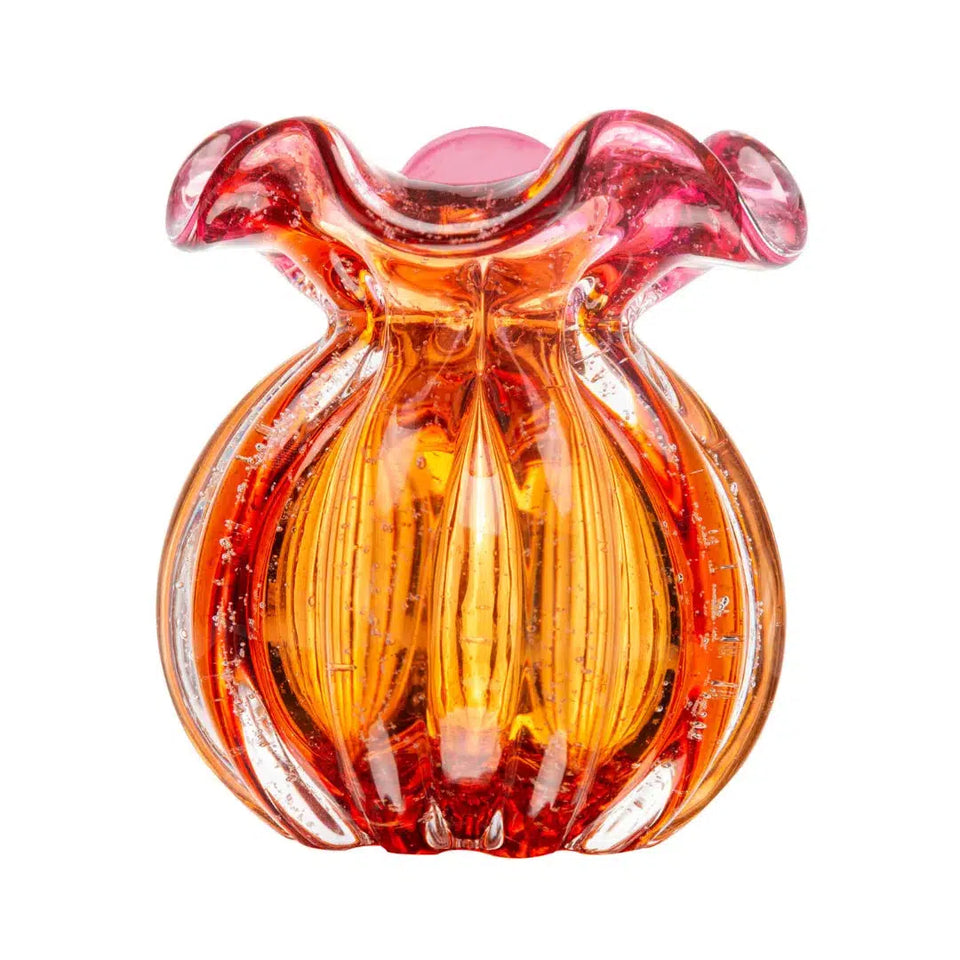 Vaso de Vidro Italy Murano Rosa com Ambar 10x11cm