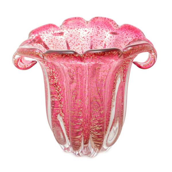 Vaso de Vidro Italy Murano Rosa e Dourado 17x14x16,5cm