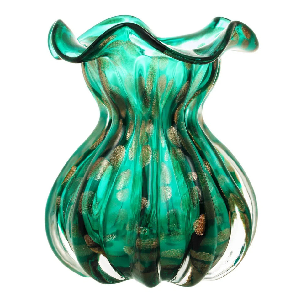 Vaso de Vidro Italy Murano Verde e Rosé 11,5x13cm